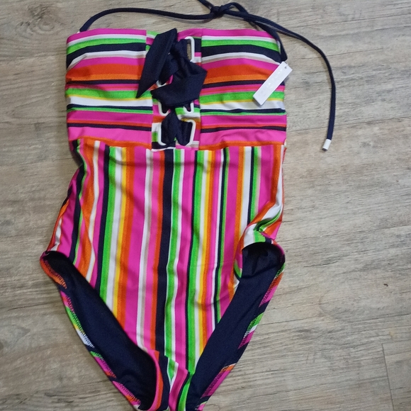 NWT Anniversary Stripe Corset Lace-Up Halter Neck One Piece Swimsuit - Picture 2 of 3